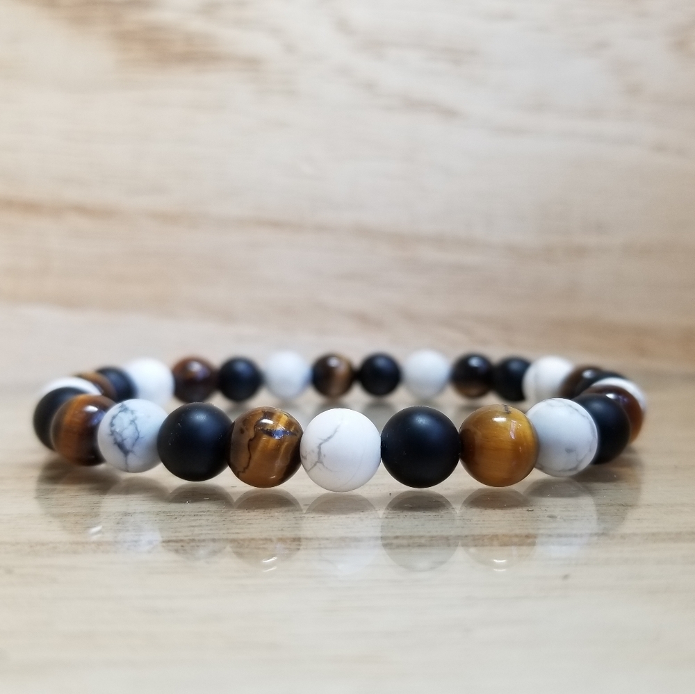 Black Onyx, Howlite & Tiger Eye Stretch Bracelet